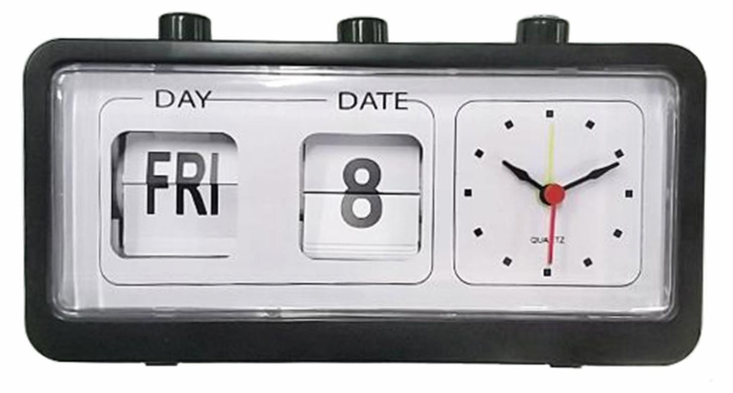 Gistuch Bureauwekker met handmatige kalender, zwart