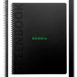 Rhodia 5x Greenbook, Notizbuch A5+ aus flexiblem recycelbarem Recyclingkarton 350 g/m2, 80 Bl Recyclingpapier 90 g/m2 - Schwarz 119935C
