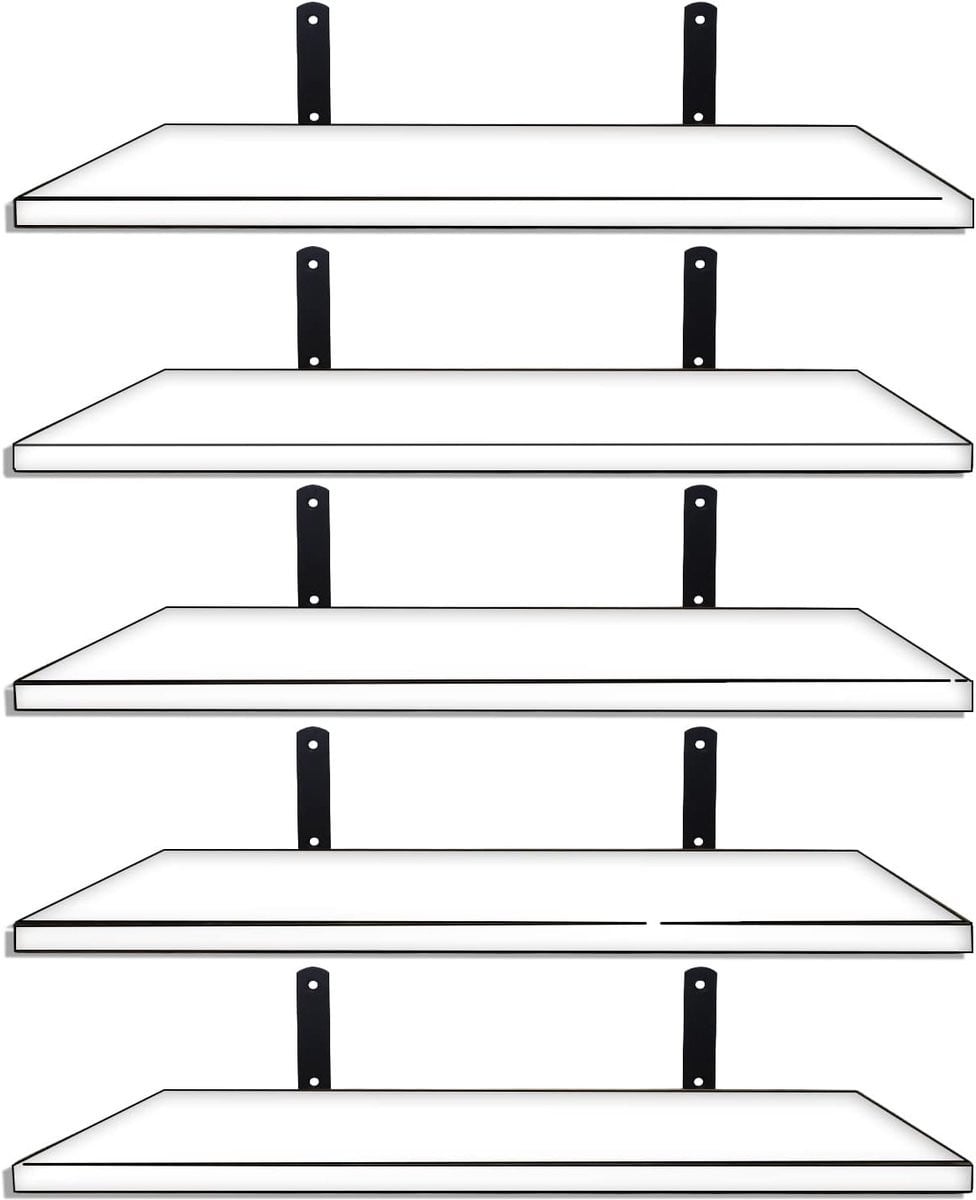 Set van 5 rustieke wandplanken - Wit - B: 42 cm, D: 15 cm, H: 1,5 cm