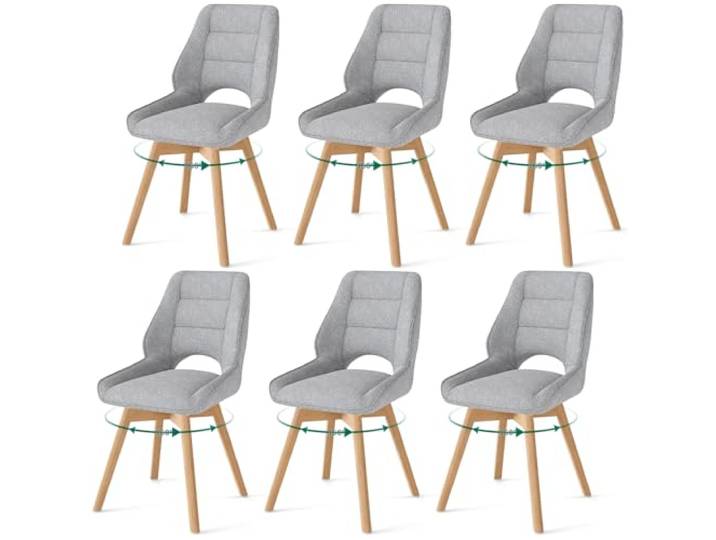 WAFTING 6er Set Drehbar Esszimmerstühle mit Holzbeine,Hellgrau Nordische Stühle Esszimmer mit Ausgesparter Rückenlehne, Massivbuchenbeine Stabil Für Esszimmer, Küche, Wohnzimmer