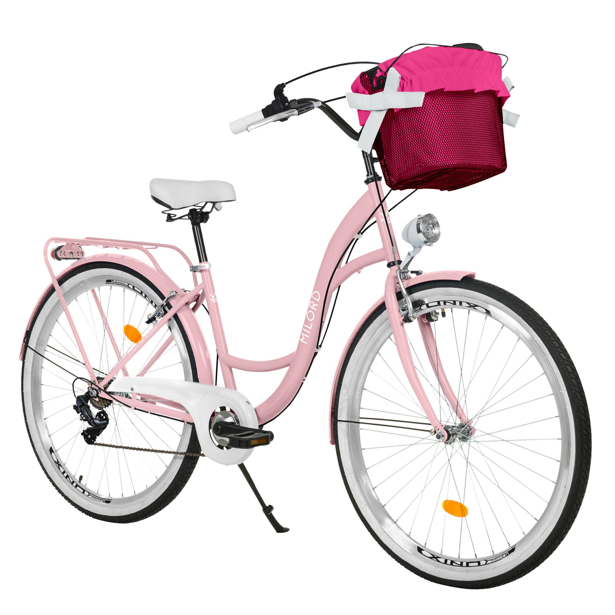 Milord Komfort Fahrrad Mit Korb Damenfahrrad, 26 Zoll, Rosa, 7 Gang Shimano