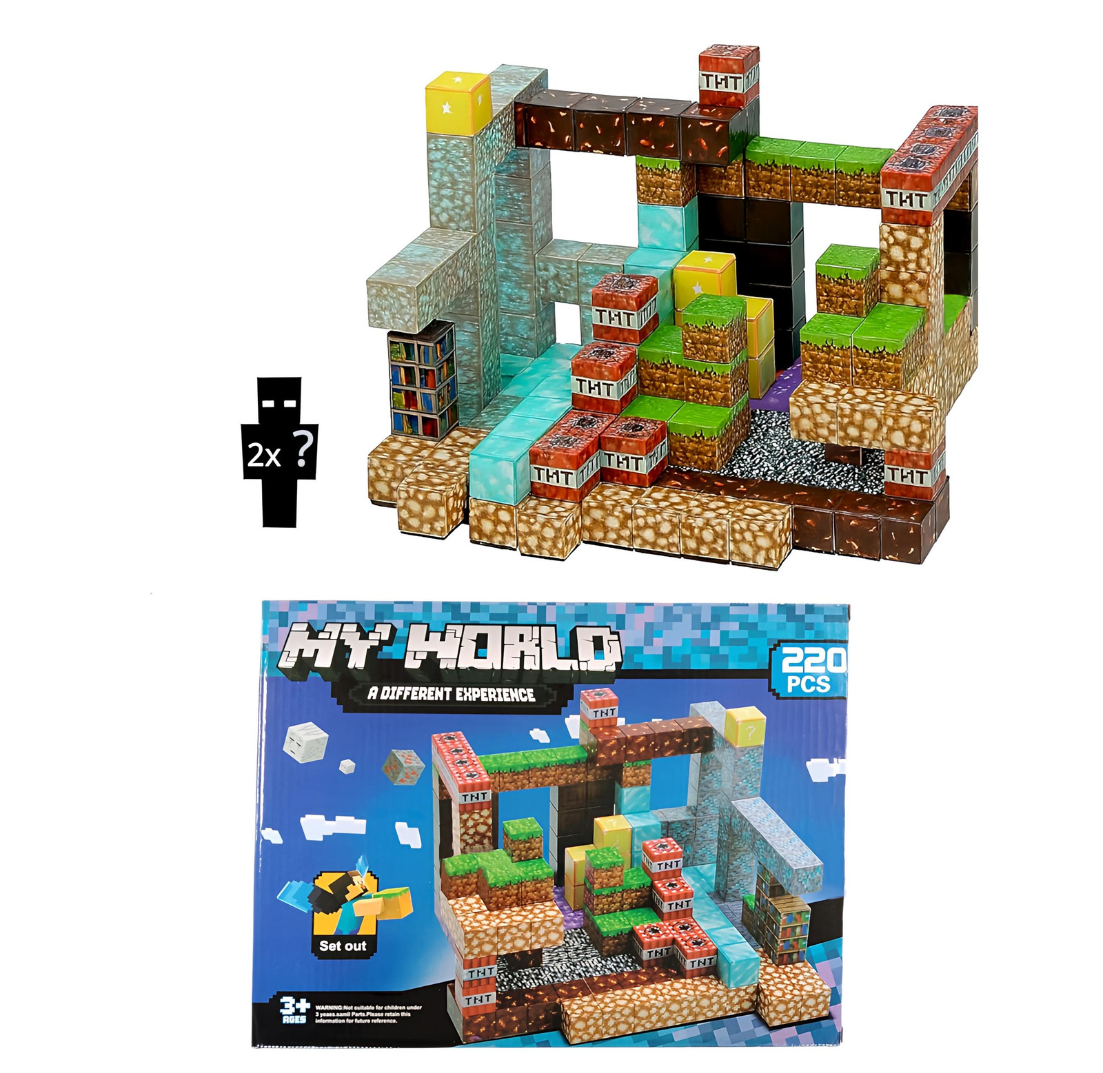 Toybit Grote magnetische Minecraft bouwset met 220 onderdelen: IJzer, diamant, goud en TNT