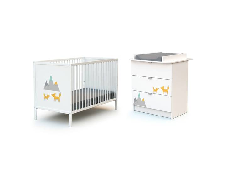 Lit bébé 60x120 et commode 3 tiroirs avec plan à langer AT4 Webaby Renard