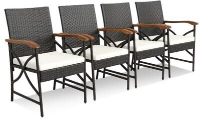 Costway Set of 2/4 Patio Wicker Chairs with Soft Zippered Cushion-Set of 4