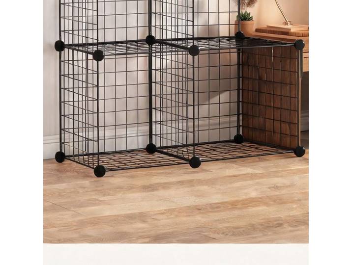 Rangement DIY métal noir 6 cubes empilables 109 x 37 x 109 cm pour salon ou chambre