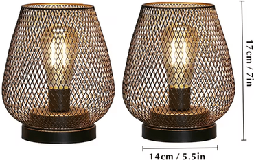 Inspire Curations 2 Piece Metal Cage Table Lamp Cordless LED Lantern Set For Home & Events 2pcs B