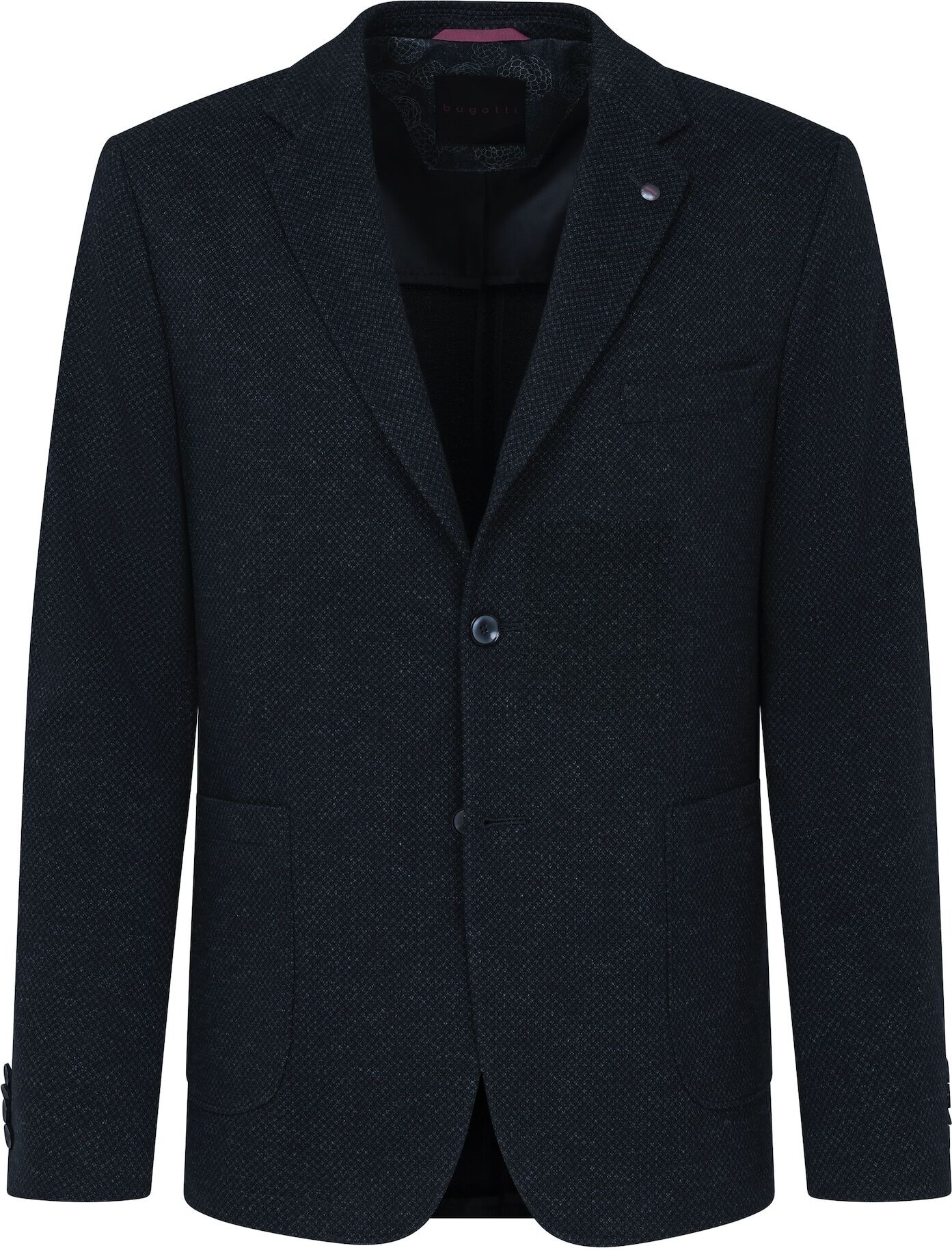 Sakko BUGATTI, Herren, Gr. 58, blau (marine), 65% Baumwolle, 35% Polyester, unifarben, normal, Manschette, Sakkos Sakko, mit aufgesetzten Taschen marine 58