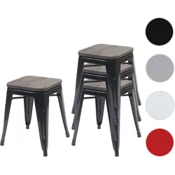 4er-Set Hocker HWC-A73 inkl. Holz-Sitzfläche, Metallhocker Sitzhocker, Metall Industriedesign stapelbar ~ schwarz
