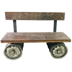 BANK aus Metall und Holz, braun, 142x44x98cm