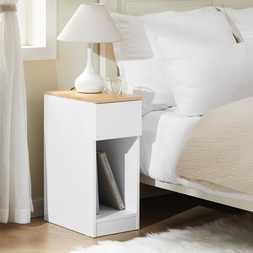 SoBuy Table de chevet effet bois blanc Blanc 40x60x25cm