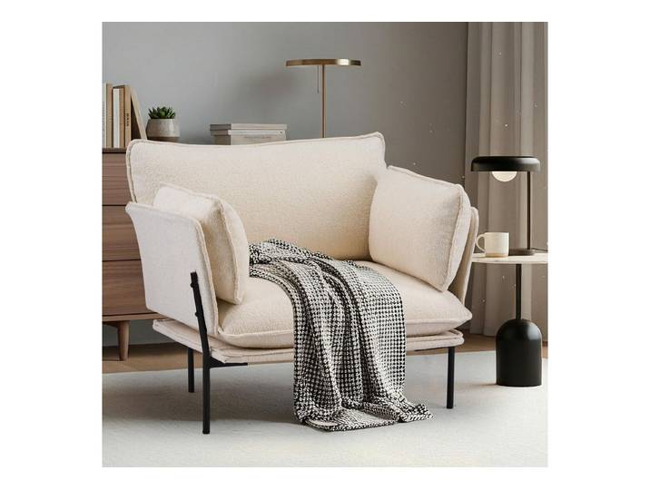 LuxusKollektion Loungesessel Loungesessel Boucle Metallbeine Akzentstuhl Polstersessel 1 Creme