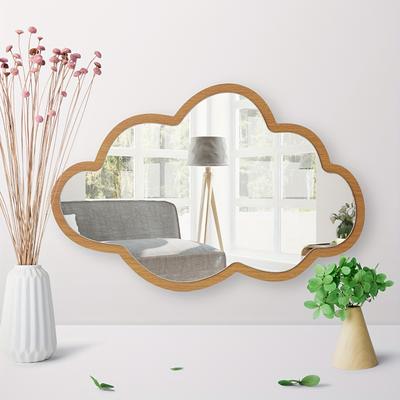 Fusion Finds Cute Cloud Acrylic Wall Mirror For Kids Room & Bedroom Decor With Wooden Double Layer Frame browm