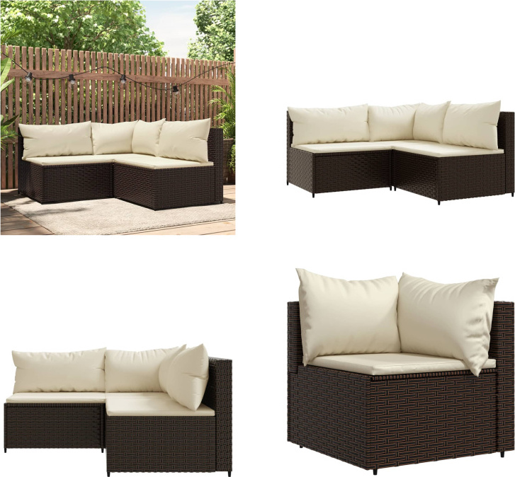 vidaXL 3 tlg. Garten Lounge Set mit Kissen Braun Poly Rattan - Garten Lounge Set - Garten Lounge Sets - Outdoor Lounge Set - Lounge Set Terrasse