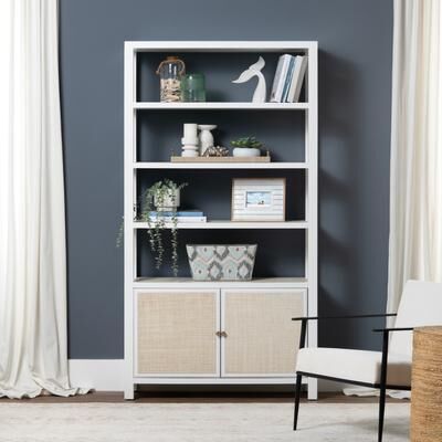 Crestview 78.5 in. White Solid Wood 3 Shelf 2 Door Bookcase_Accent Cabinet