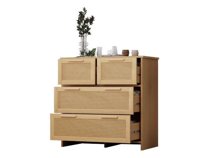 Modenvie Kommode 80/38/80 cm aus MDF mit 4 Rattanschubladen Naturfarben, 38x80x80 cm, Kleinmöbel, Kommoden, Kommoden