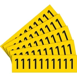 Aufkleber I Selbstklebende Ziffer 1, gelb/schwarz, Folie, Schrifthöhe 60mm, 5 Bogen/VE, 10/BOG