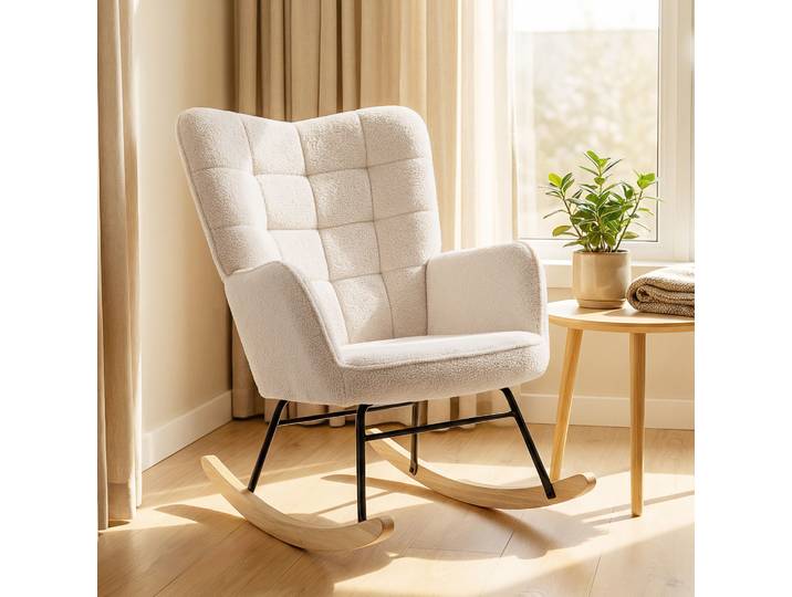HOMCOM Rocking Chair Beige Imitation Cachemire Acier 71x92x101cm