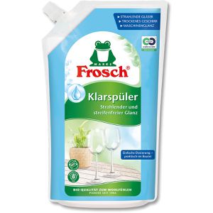 Frosch Klarspüler Bio-Qualität, mikroplastikfrei, biologisch abbaubar, streifenfreie Trocknung, Beutel, 750 ml
