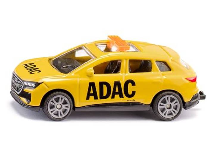 siku 1565, Audi Q4 e-tron ADAC wegenwacht, speelgoedauto, metaal/kunststof, geel, trekhaak, rubberen banden, gele signaalbalken