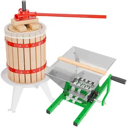 Wiltec Set 6L Obstpresse Presstuch Obstmühle 7L Weinpresse Saftpresse, Entsafter, Braun, Rot