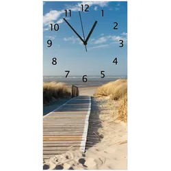 Wallario Uhr 30 x 60 cm, schwarze Zeiger Auf dem Holzweg zum Strand