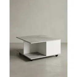 Couchtisch mit Rollen, 2 Schubladen und Fächern, Hellgrau 70x70x36 cm