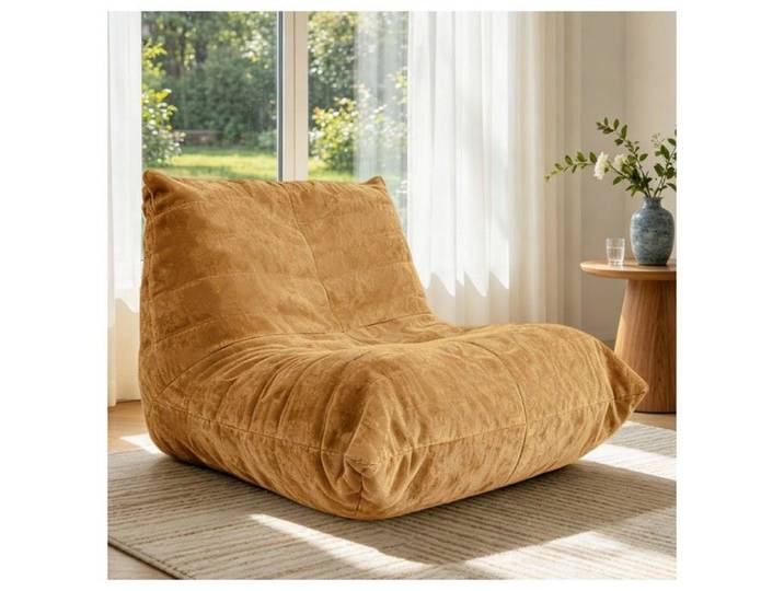 Pouf‑canapé en chenille jaune 90x100x80cm fauteuil lounge ultra‑doux confortable décoration salon chambre