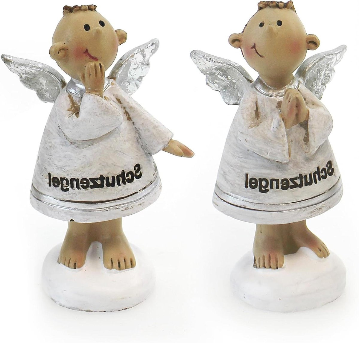 Decoratieve Engel Figuur Beschermengel Set Wit Zilver Hoogte: 6 cm