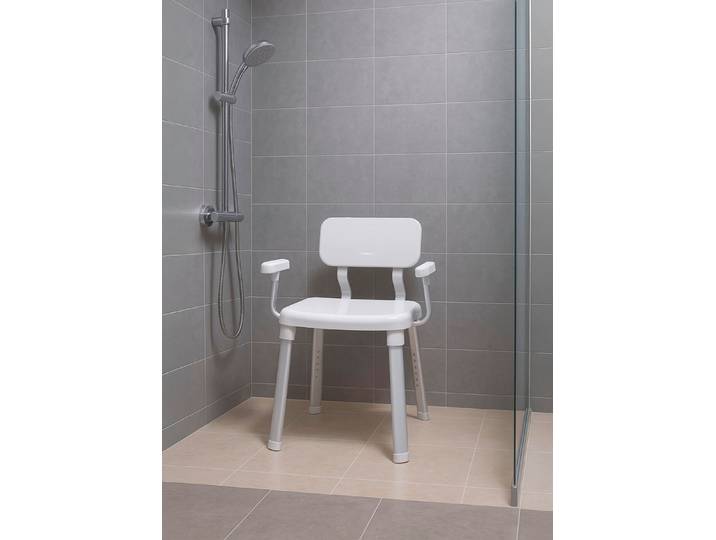 Dusch- und Badestuhl für sicheres Duschen und Baden, Weiss-Alu