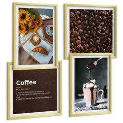 BILDER SET 4er Set - 50x50 cm & 40x60 cm Goldrahmen - Italienische Frühstückskaffeebohnen