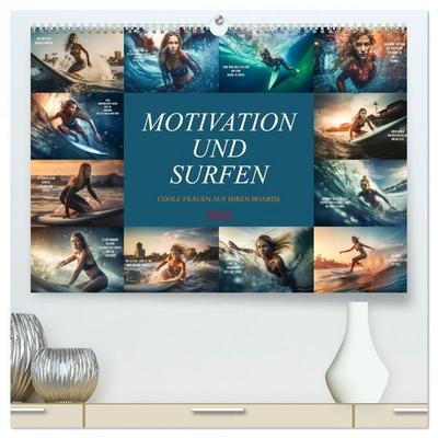 Motivation und Surfen (hochwertiger Premium Wandkalender 2026 DIN A2 quer), Kunstdruck in Hochglanz