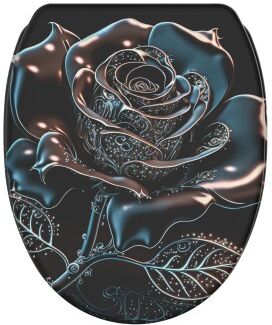 WCShop24 WC-Sitz mit Absenkautomatik und Schnellverschluss Black Rose - Premium Toilettendeckel direkt vom Hersteller