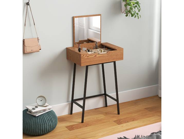 HOMCOM Table Maquillage Industrielle Bois Acier avec Miroir 60cm