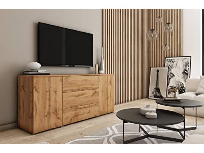 MINIO go for it - Kommode Parma 150cm Breit Sideboard mit DREI Schubladen Push to Open System, Farbe: Wotan Eiche