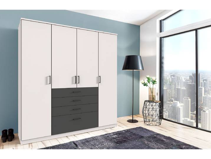 Drehtürenschrank Cottbus 180cm Weiß/Weiß/Graphit ohne Spiegeltür/-en