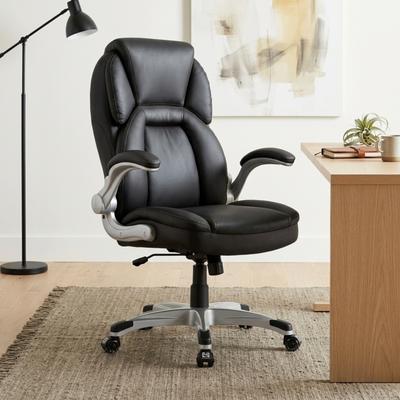 Sealy Stratus Faux Leather Seat High-Back Ergonomic Executive Chair in Black with Flip-Up Arms
