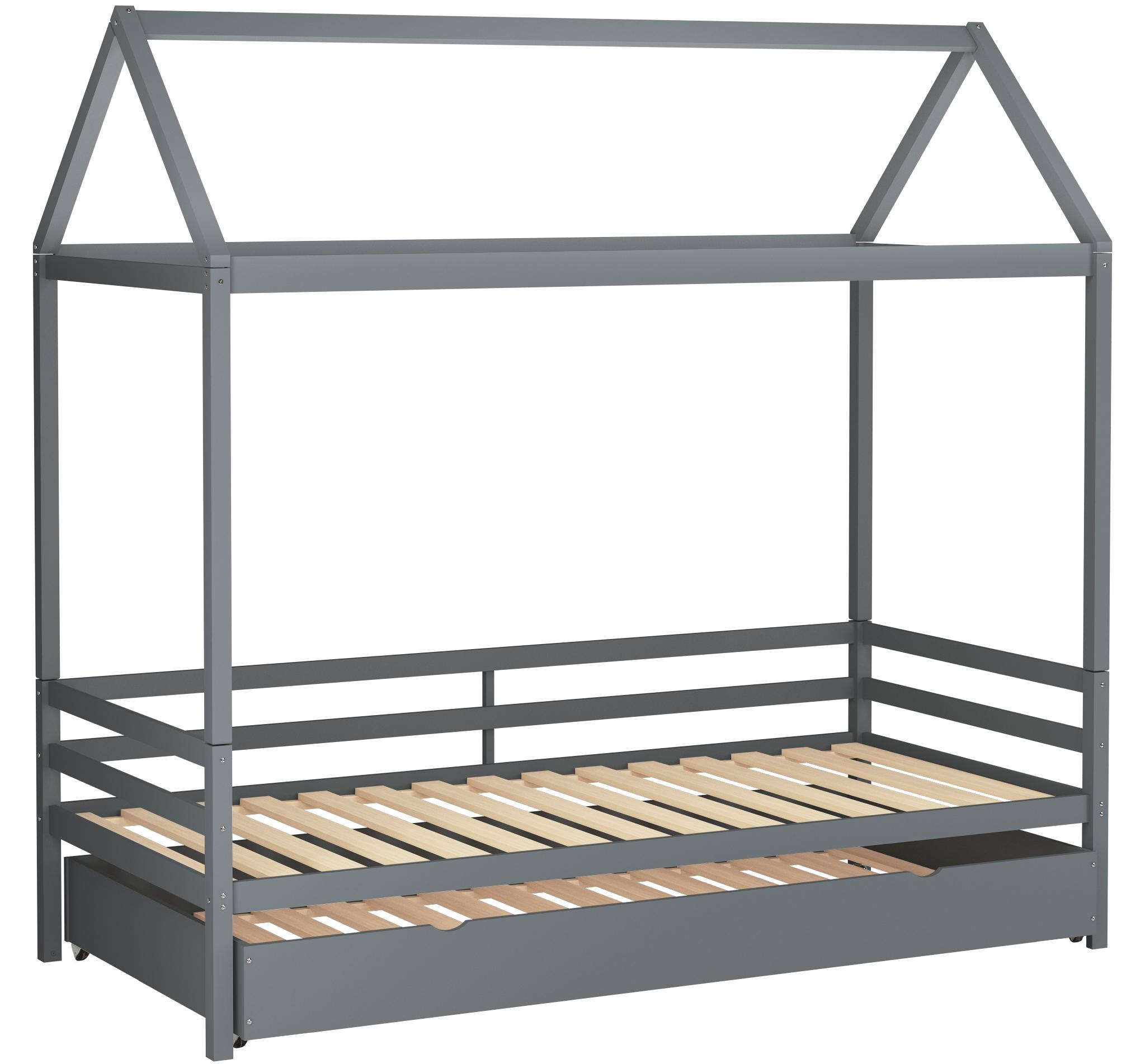 Hausbett >Athen< in Grau, Kiefer/ Grau - 208x165x98cm (BxHxT)