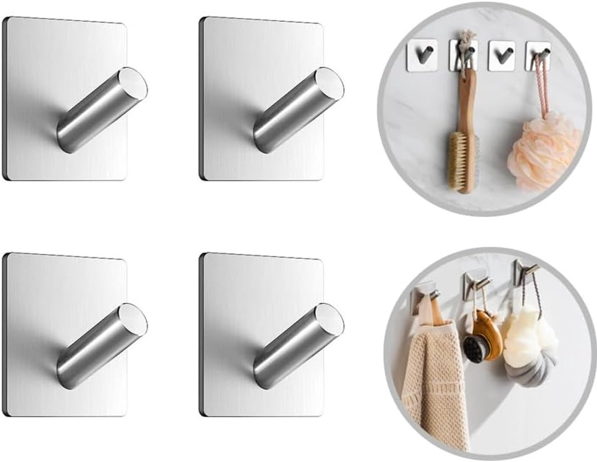 SnelShoppen Zelfklevende Handdoekhaken van 304 RVS voor Badkamer en Keuken