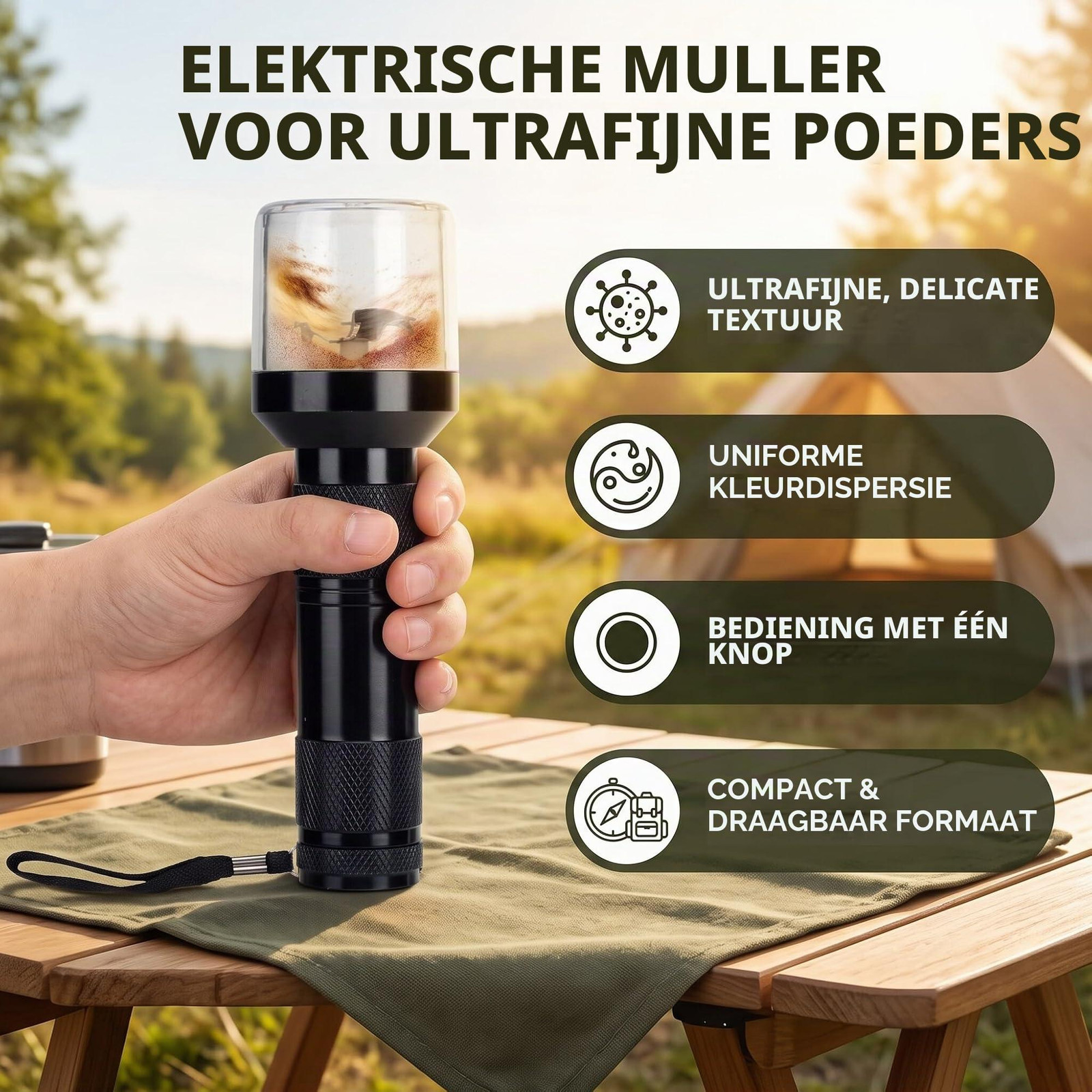Dripio Elektrische poedermolen, roestvrij staal, zwart, 0,5–10 gram