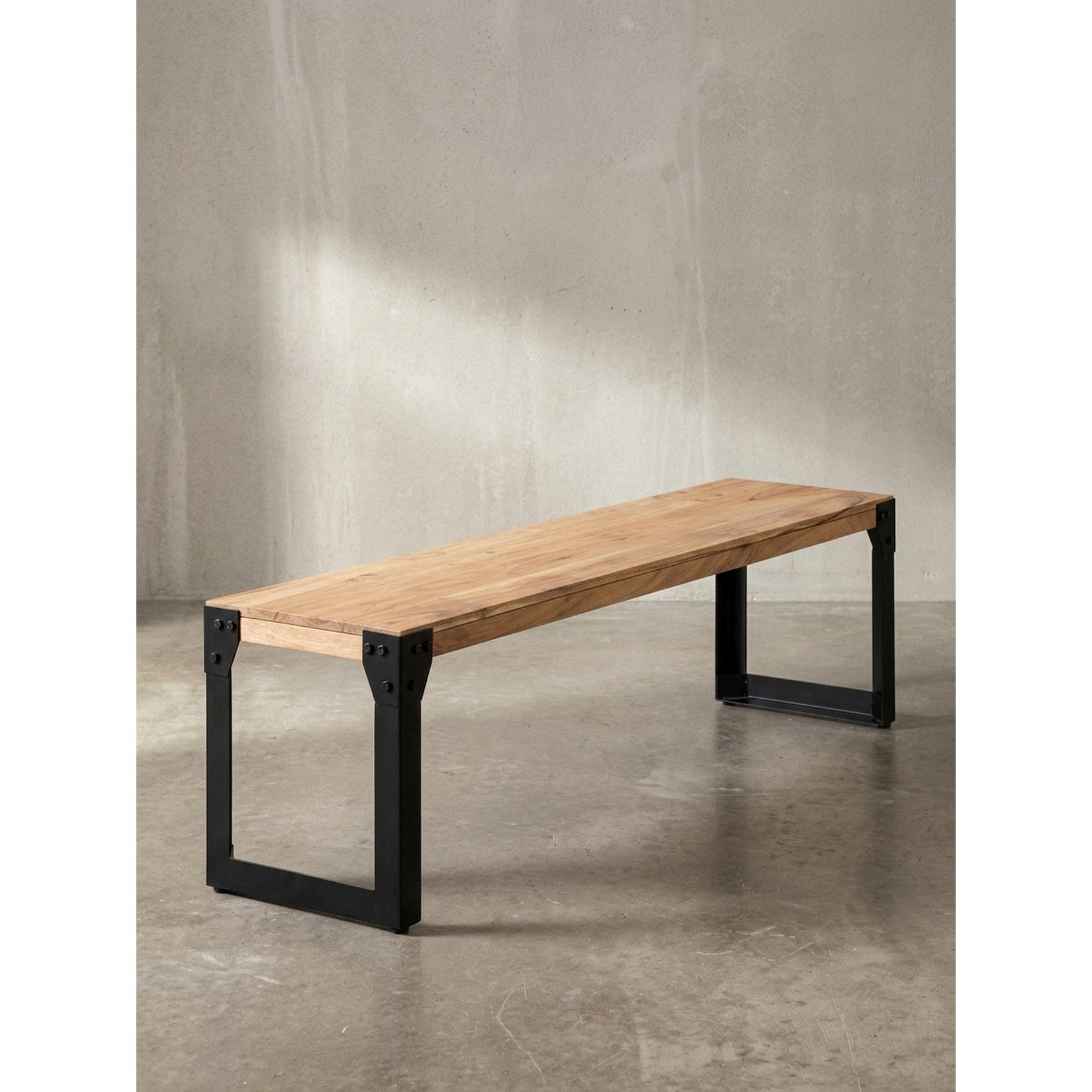 Esszimmerbank Massivholz Metall ohne Lehne, Akazie 140x40x45 cm