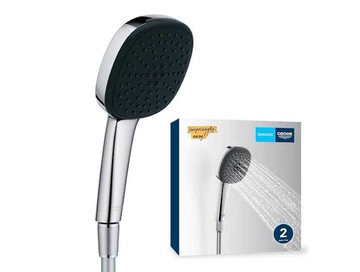 GROHE Vitalio Comfort 110 Ensemble de douche (Pommeau de Douche Cube 2 jets (Pluie/Stimulant)\, Flexible de douche 1.5m)\, Procédé anti-calcaire\, Sélection Facile\, Chromé\, 26973001