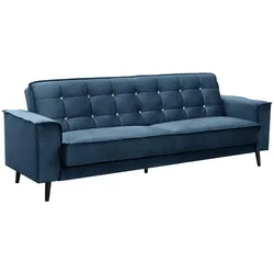 SOFA 3-Sitzer mit Bettfunktion Kaycee Samtvelours dunkelblau