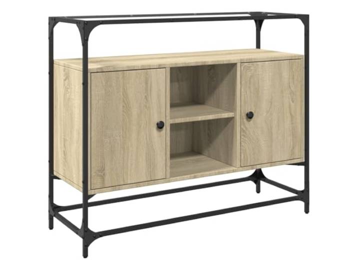 Sideboard mit Glasplatte Sonoma-Eiche 98x35x81 cm Holzwerkstoff Zwei Tueren, viel Stauraum, Glasoberplatte, Holzwerkstoff, Sonoma-Eiche, 98x35x81 cm