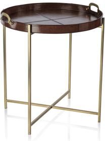 Zodax Harlow Leather with Brass Handles Round Tray on Stand