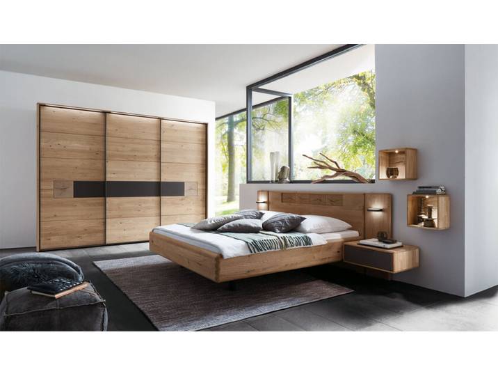 Schlafzimmer 4-teilig Europäische Wildeiche/ Mattglas Cubanit