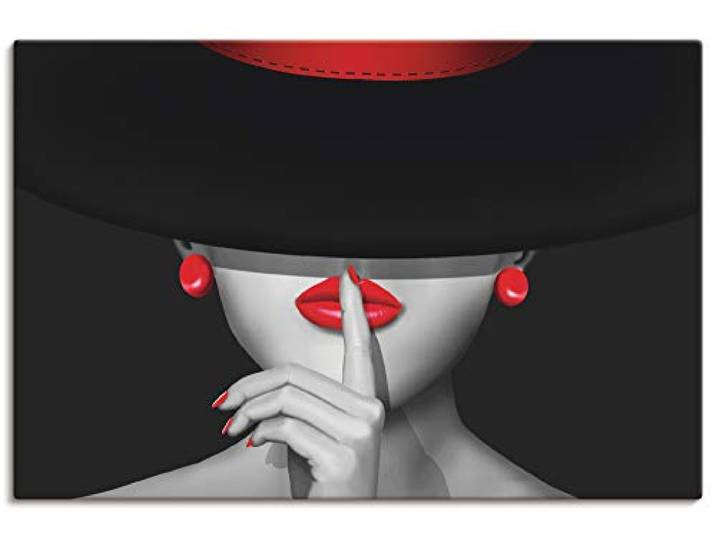 ARTLAND Wanddeko Leinwand Bilder Wandbild 90x60 cm Frau Lady Stil Lippenstift Beauty Mode Moderne Kunst Schwarz Weiß Rot T6FU