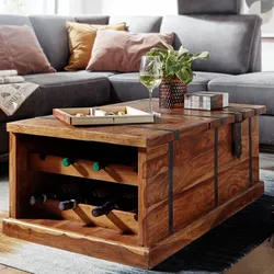 FineBuy Couchtisch Sheesham Massivholz Truhe mit Stauraum Wohnzimmertisch