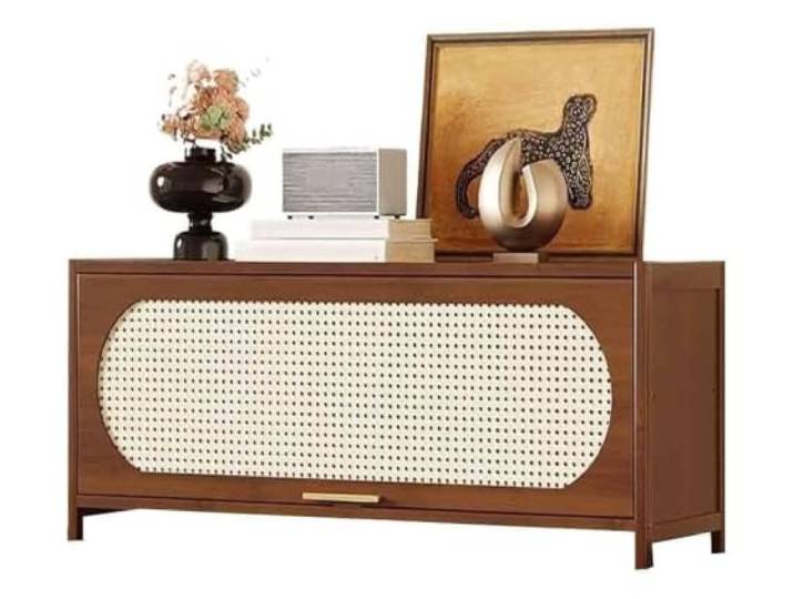 Giveduno Sideboard aus Holz und Rattan Wohnzimmer, Eingangsbereich, Eingang: Ecktisch-Aufbewahrungsdisplay