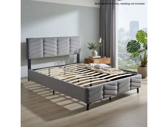 CollaHausse Lit Capitonné Rayures 140x200cm Tête Réglable Gris