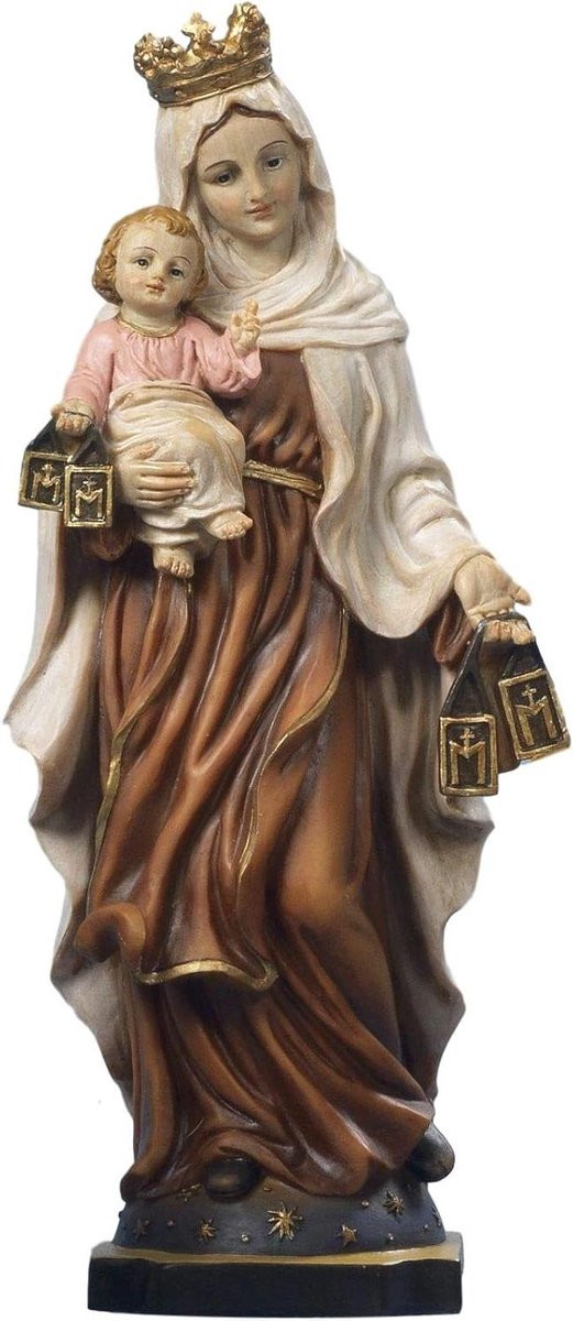 Wit Madonna religieus beeld van kunsthars voor op tafel, Hoogte: 21 cm
